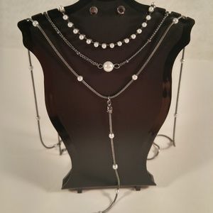 Choker necklace earring set dark silver pearl grey
